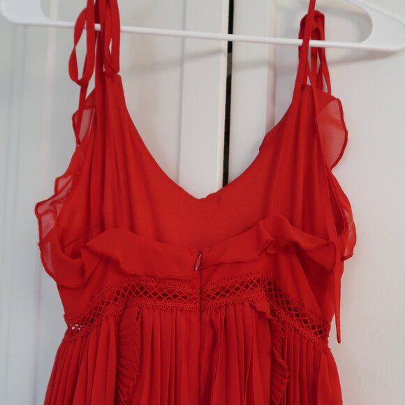 LULUS - Never a Dull Moment Tie-Strap Pleated Dress (XS) in Red - Picture 5 of 7